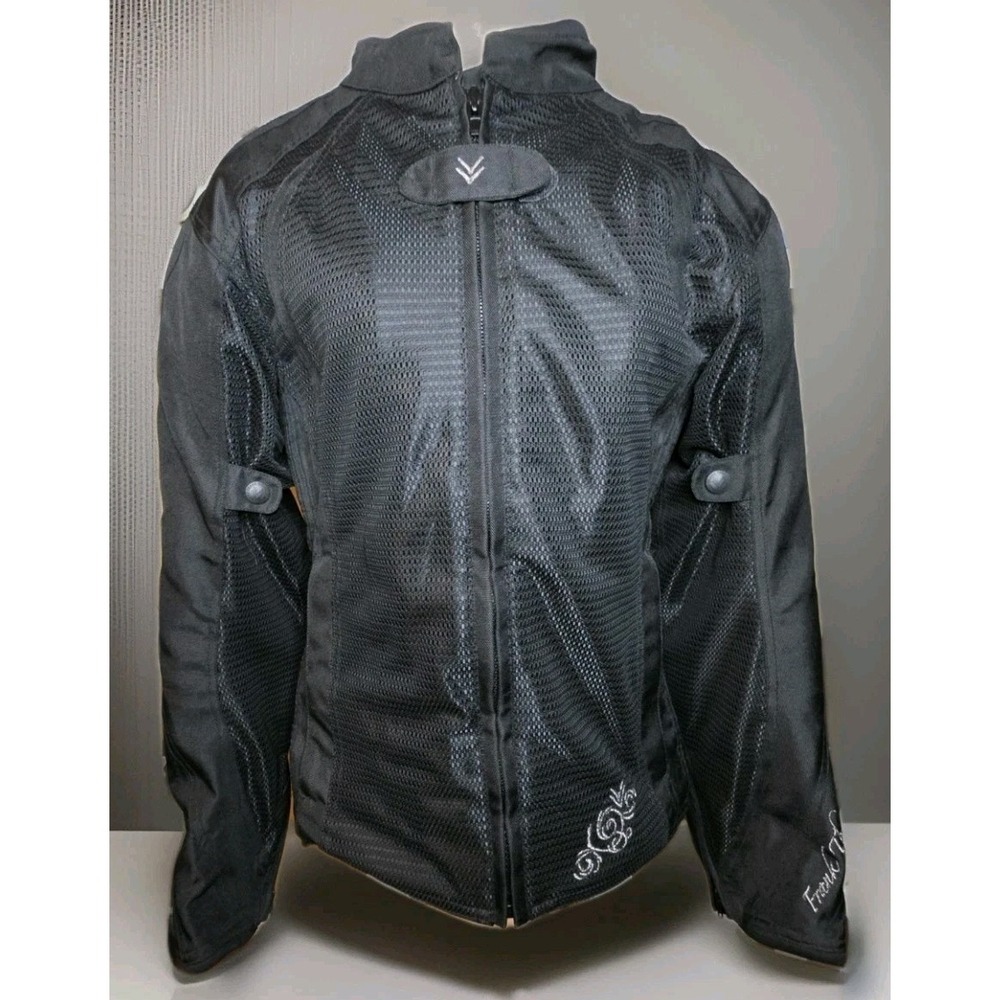 LADY RACER BY FRANK THOMAS BLACK MOTORCYCLE RIDING ARMOUR JACKET WOMENS SIZE XL